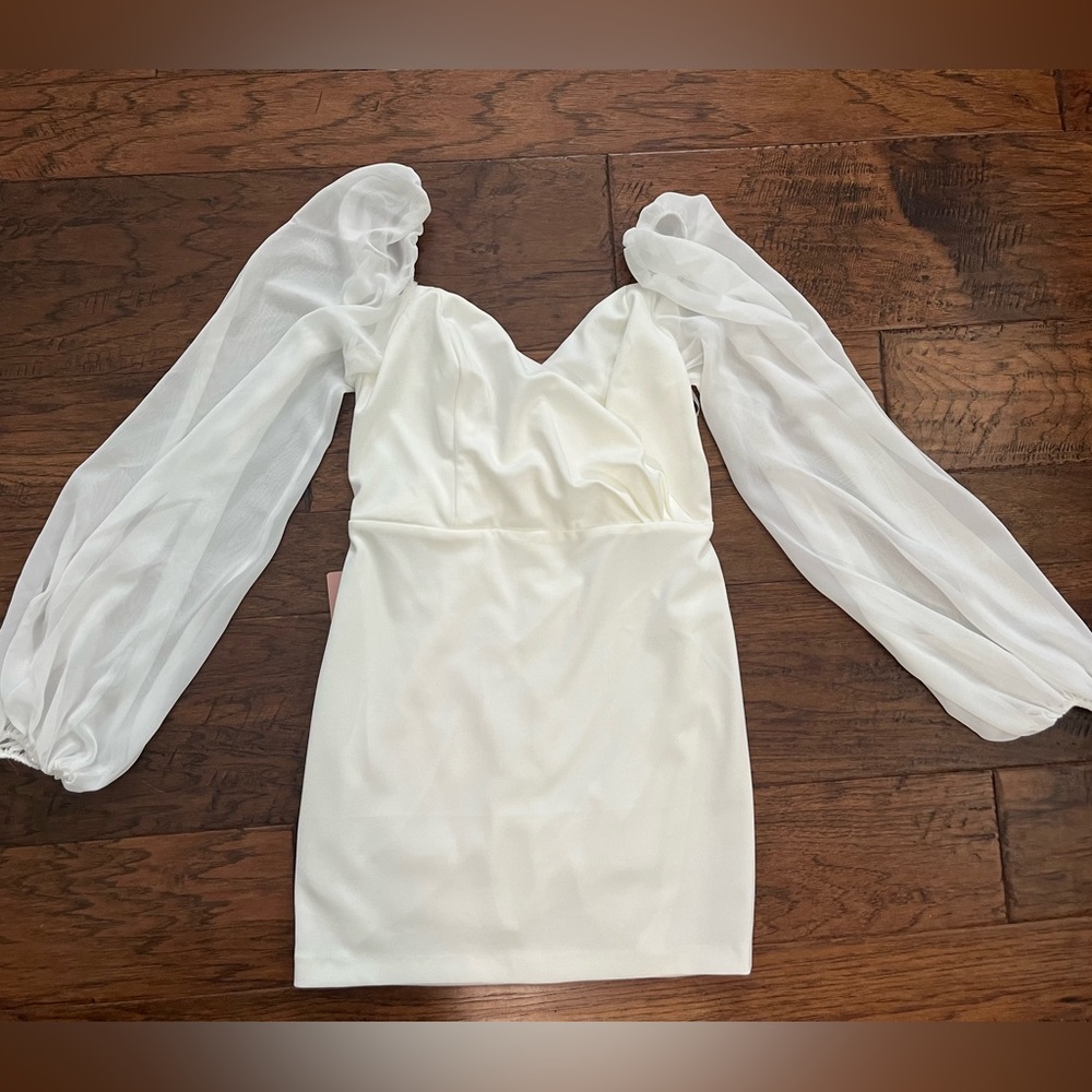 BHLDN White Puff Sleeve Mini-Dress